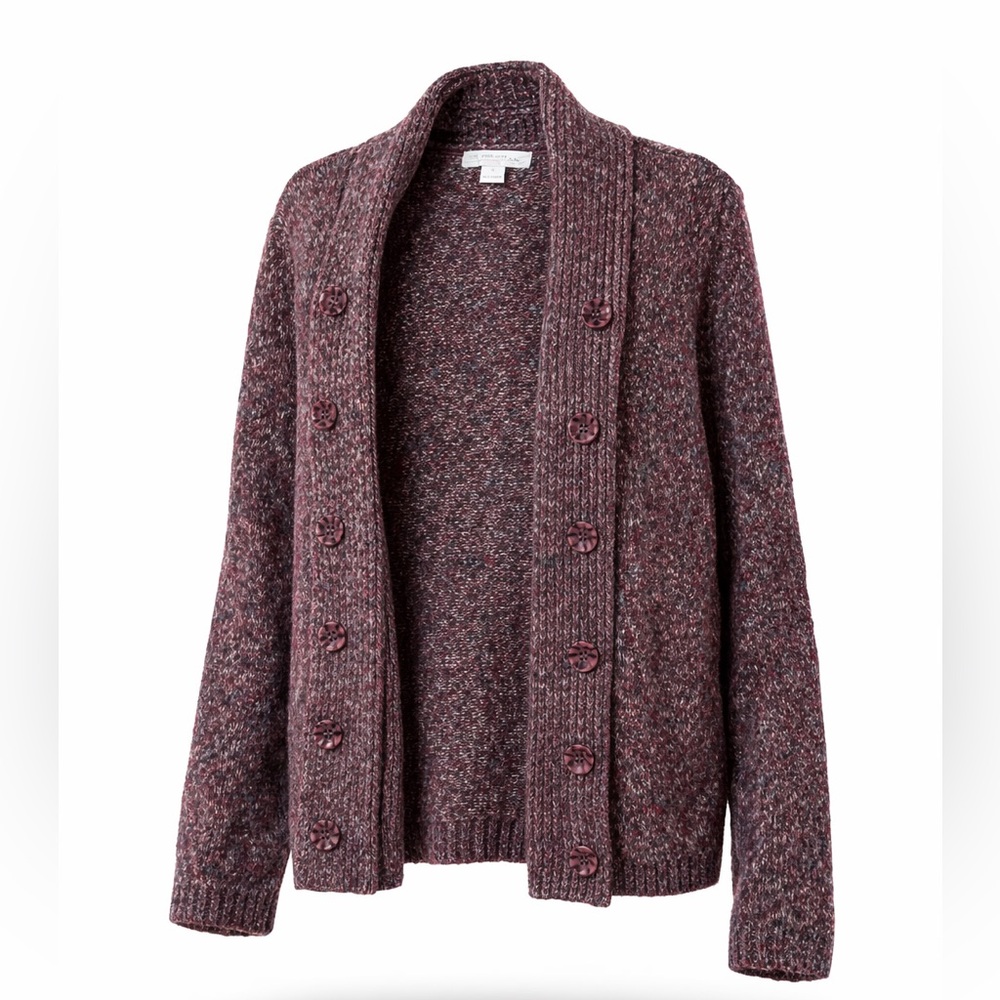 Christopher & Banks Cozy Casual Chic Open Front Cardigan Marled Burgundy Small